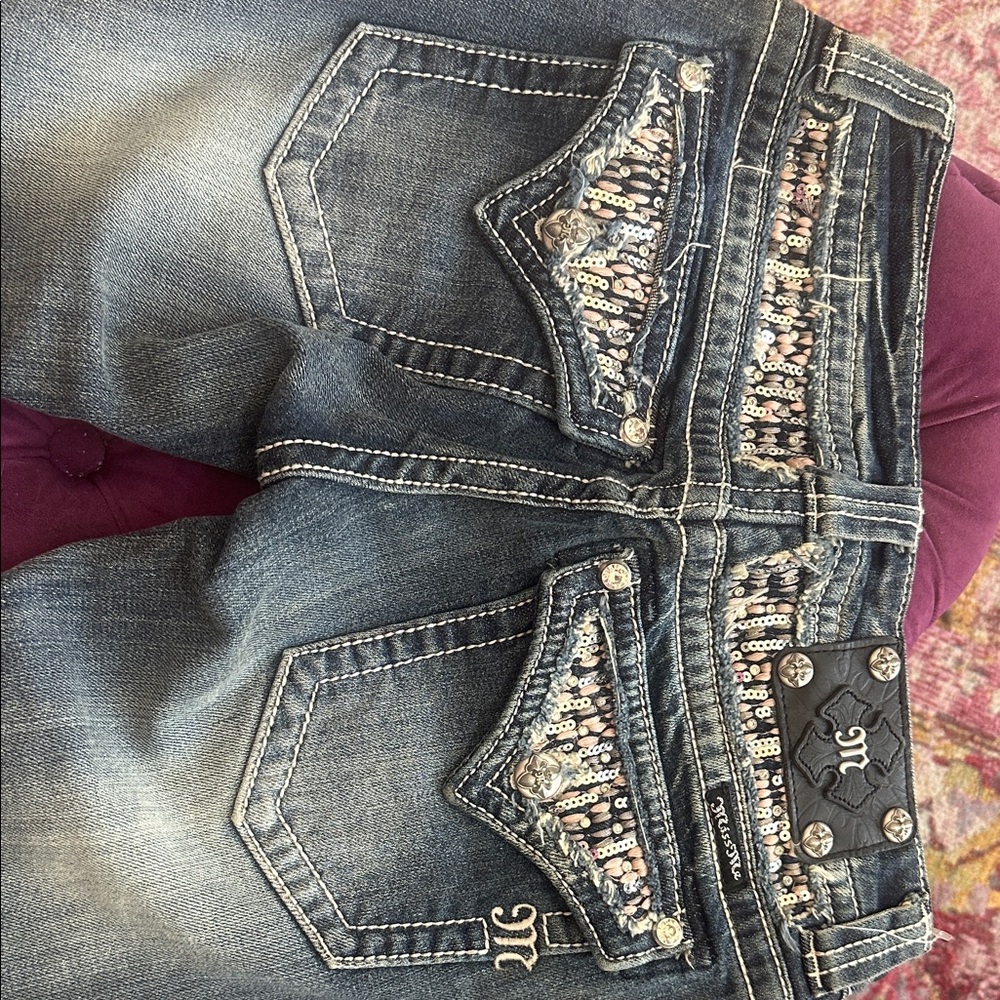 NWT Miss Me Embellished Vintage Blue Boot Cut Jeans Sz 27 inseam 32 - Picture 5 of 11